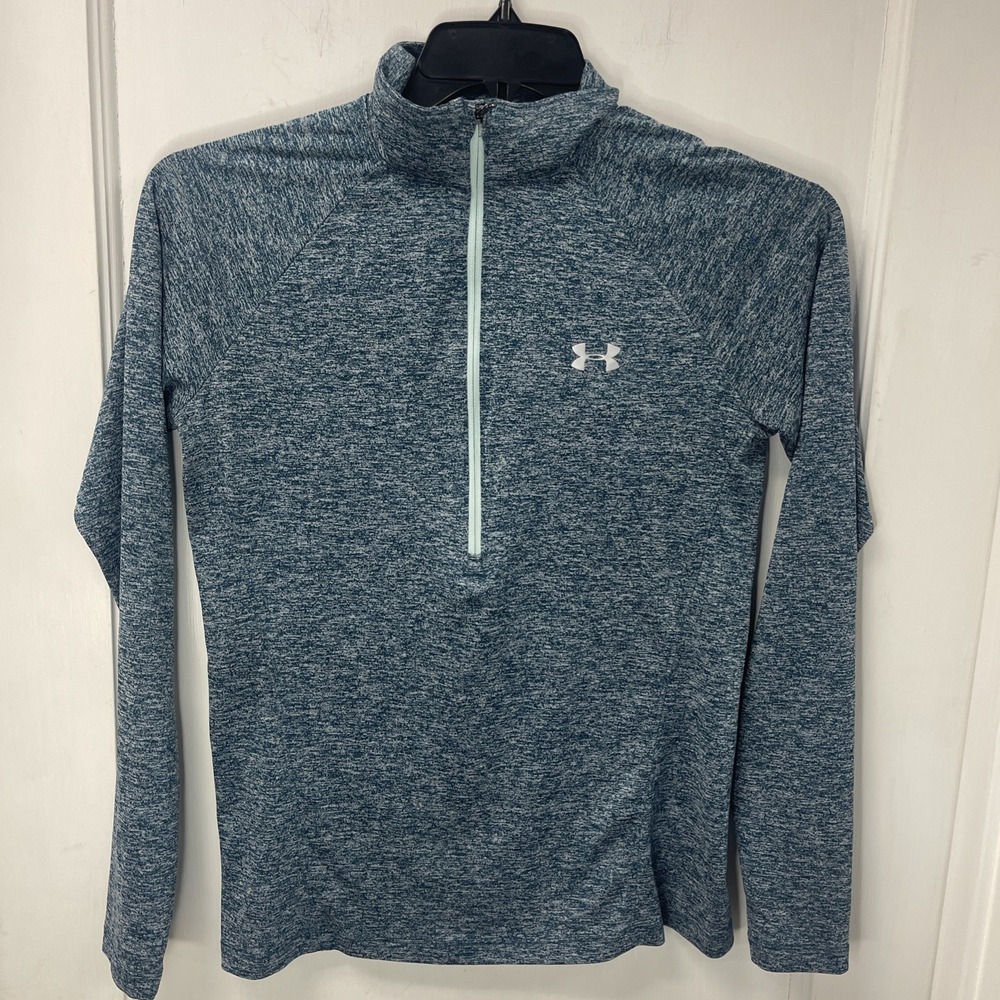 Under Armour 1/4 Zip Womens Size Medium Heat Gear Blue Heather Long Sleeve